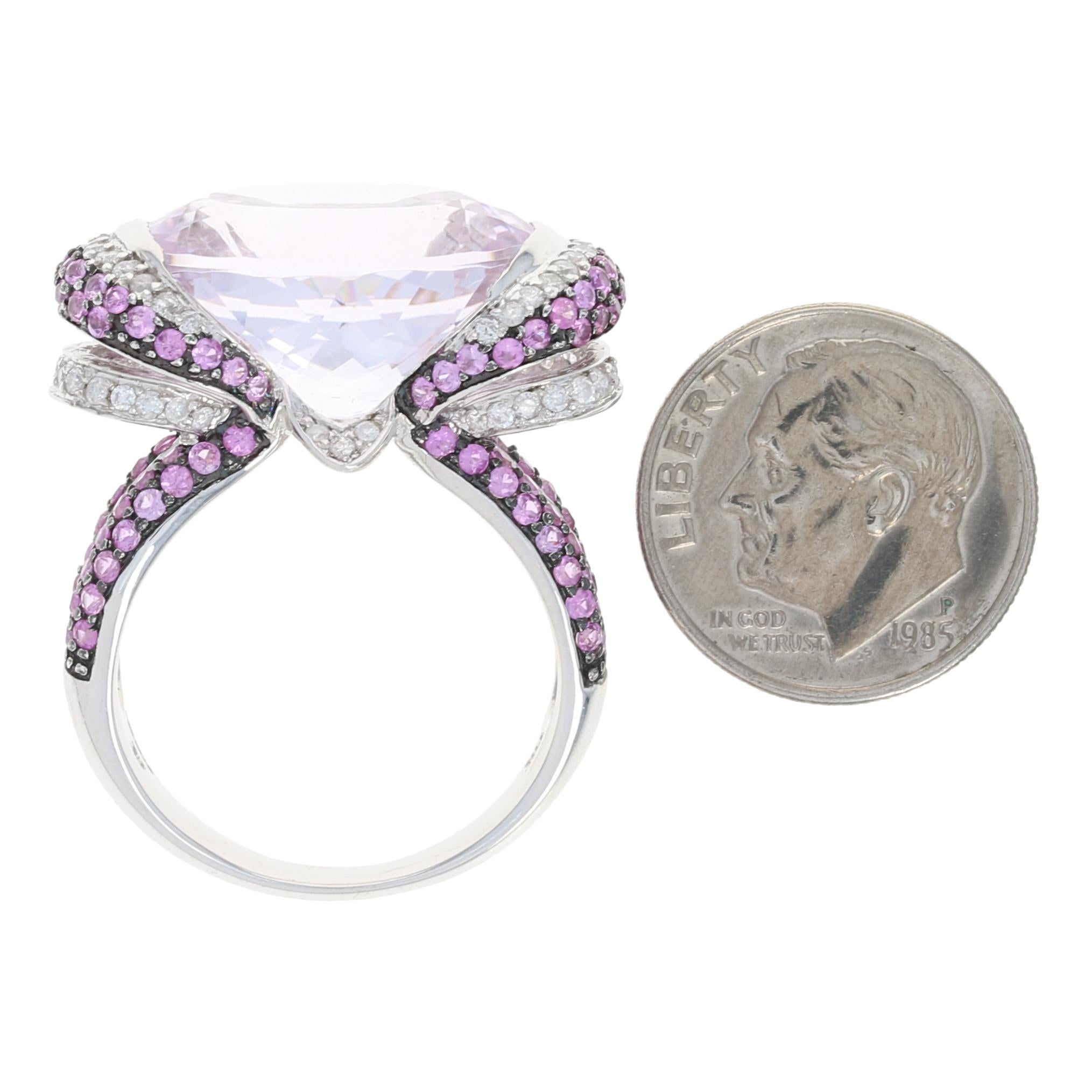 31.15 Carat Oval Kunzite, Pink Sapphire, and Diamond Ring, 14 Karat White Gold 1