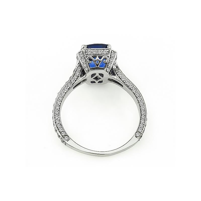 Cushion Cut 3.11 Carat Ceylon Sapphire 0.75 Carat Diamond Engagement Ring For Sale