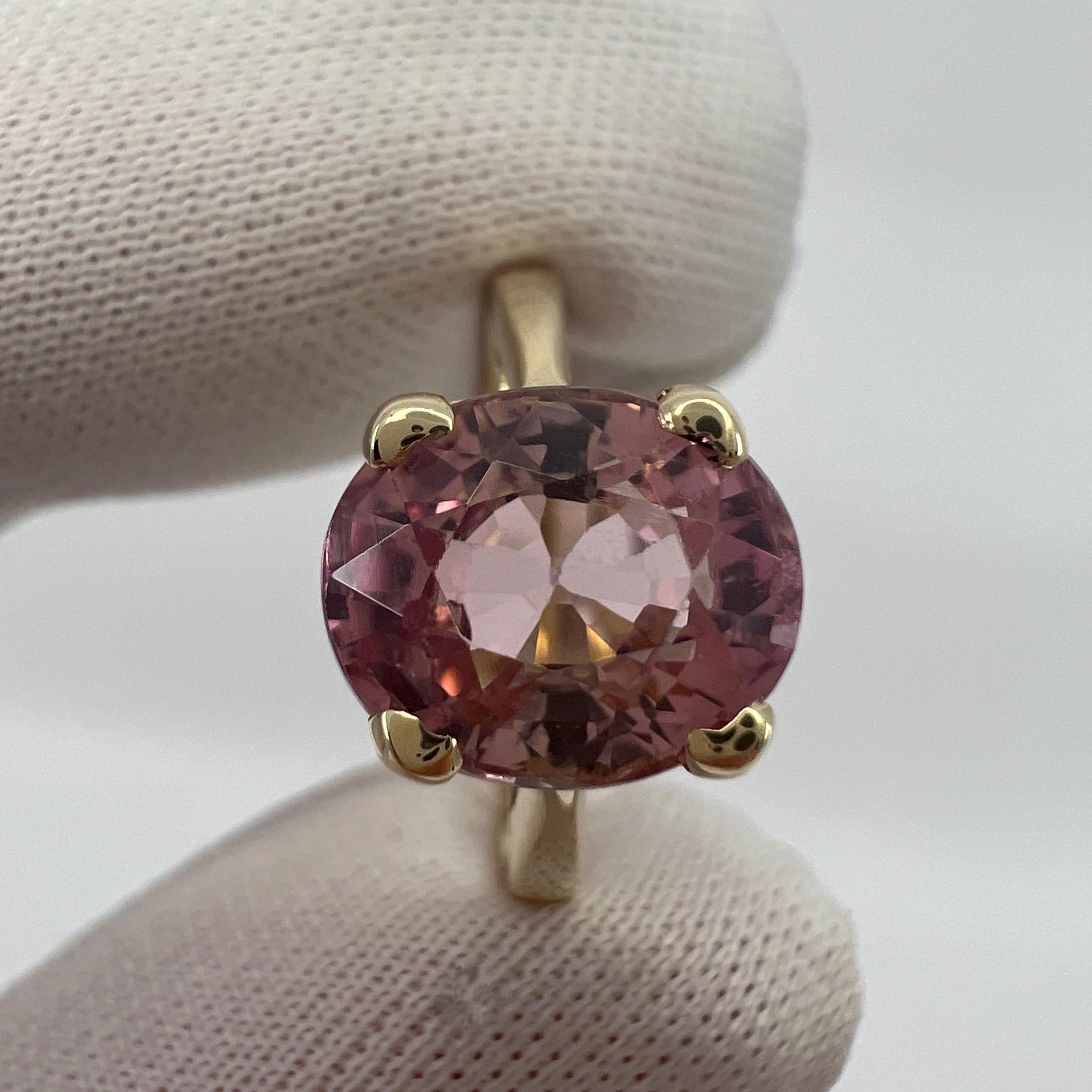 Light Pink Natural Tourmaline Oval Cut Yellow Gold Solitaire Ring.

3.11 Carat tourmaline with a stunning light pink colour and good clarity, some natural inclusions visible as shown in photos but not a dirty stone.

Also has a very good oval cut