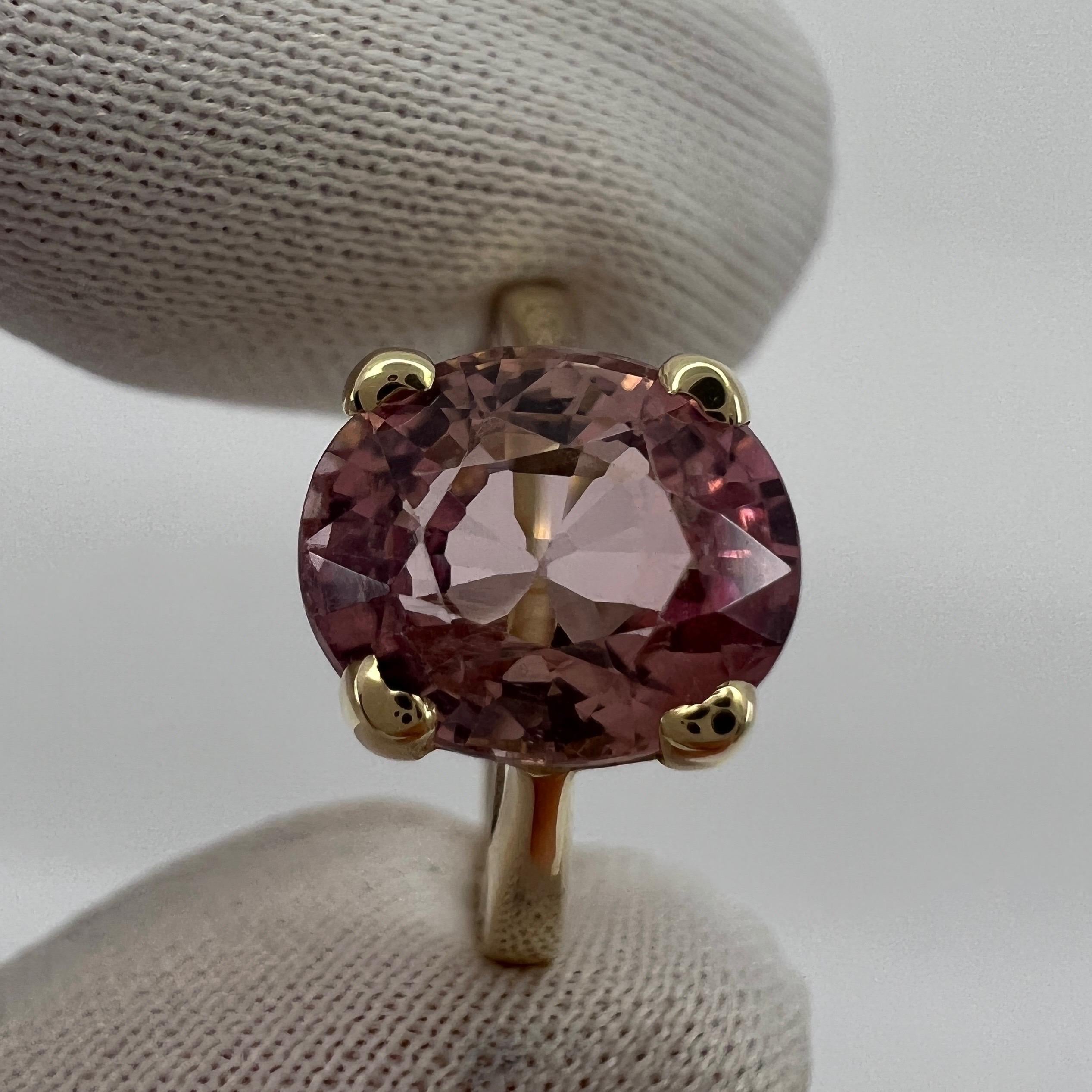 3.11ct Light Pink Natural Tourmaline Oval Cut Yellow Gold Solitaire Ring For Sale 3