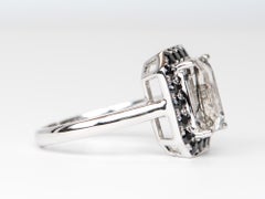 3.11ct Tourmalated Quartz with Black Spinel Halo 14K White Gold Engagement Ring