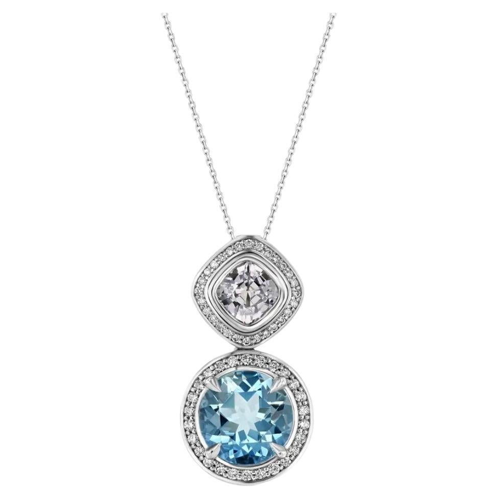 3.11ct Aquamarine and 1.22ct Lavender Spinel 18K white gold pendant. For Sale