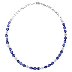 31.2 Carat Blue Sapphire 6.45 Carat Diamond Necklace 14 Karat White Gold Jewelry