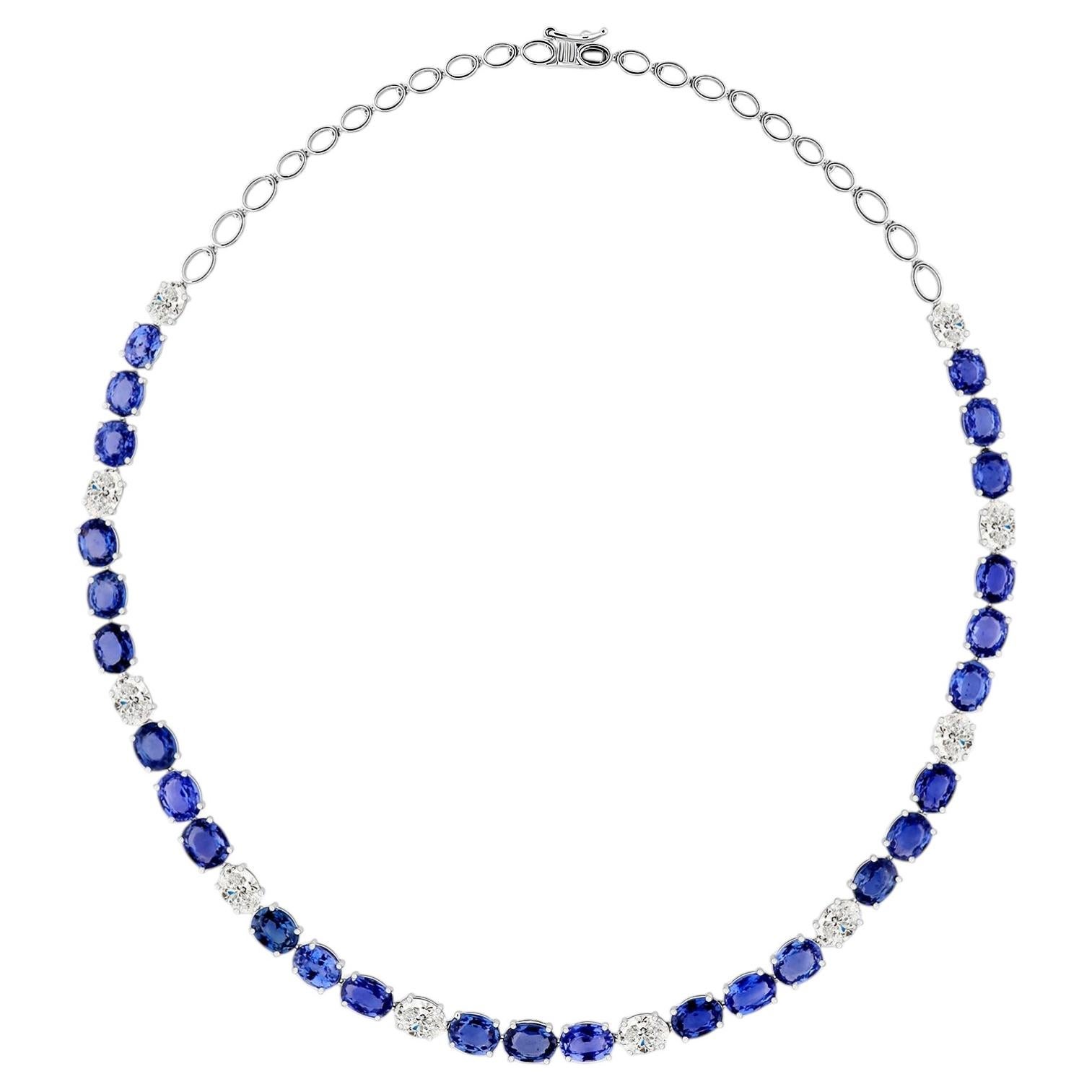 31.2 Carat Blue Sapphire 6.45 Carat Diamond Necklace 18 Karat White Gold Jewelry