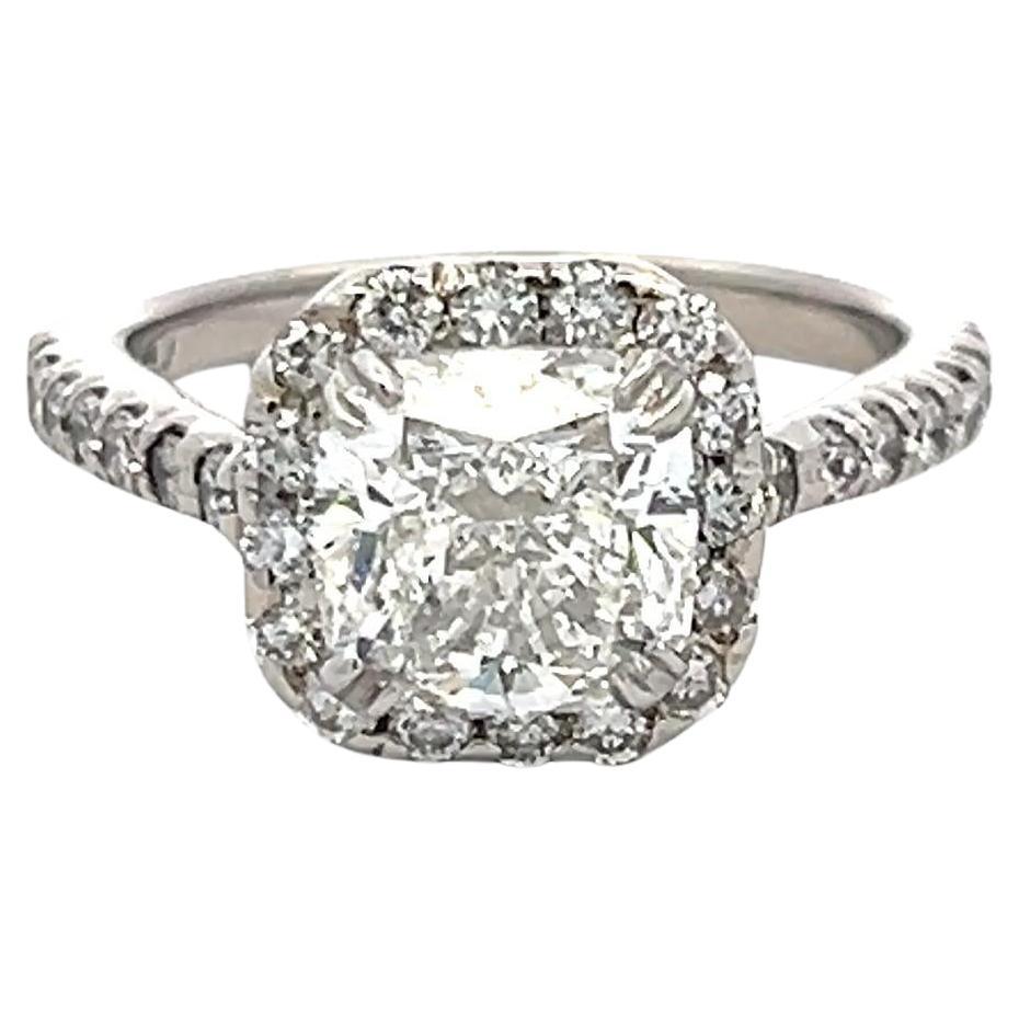 3.12 Carat Cushion Brilliant and Round Diamond Platinum Engagement Ring