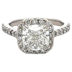 3.12 Carat Cushion Brilliant and Round Diamond Platinum Engagement Ring
