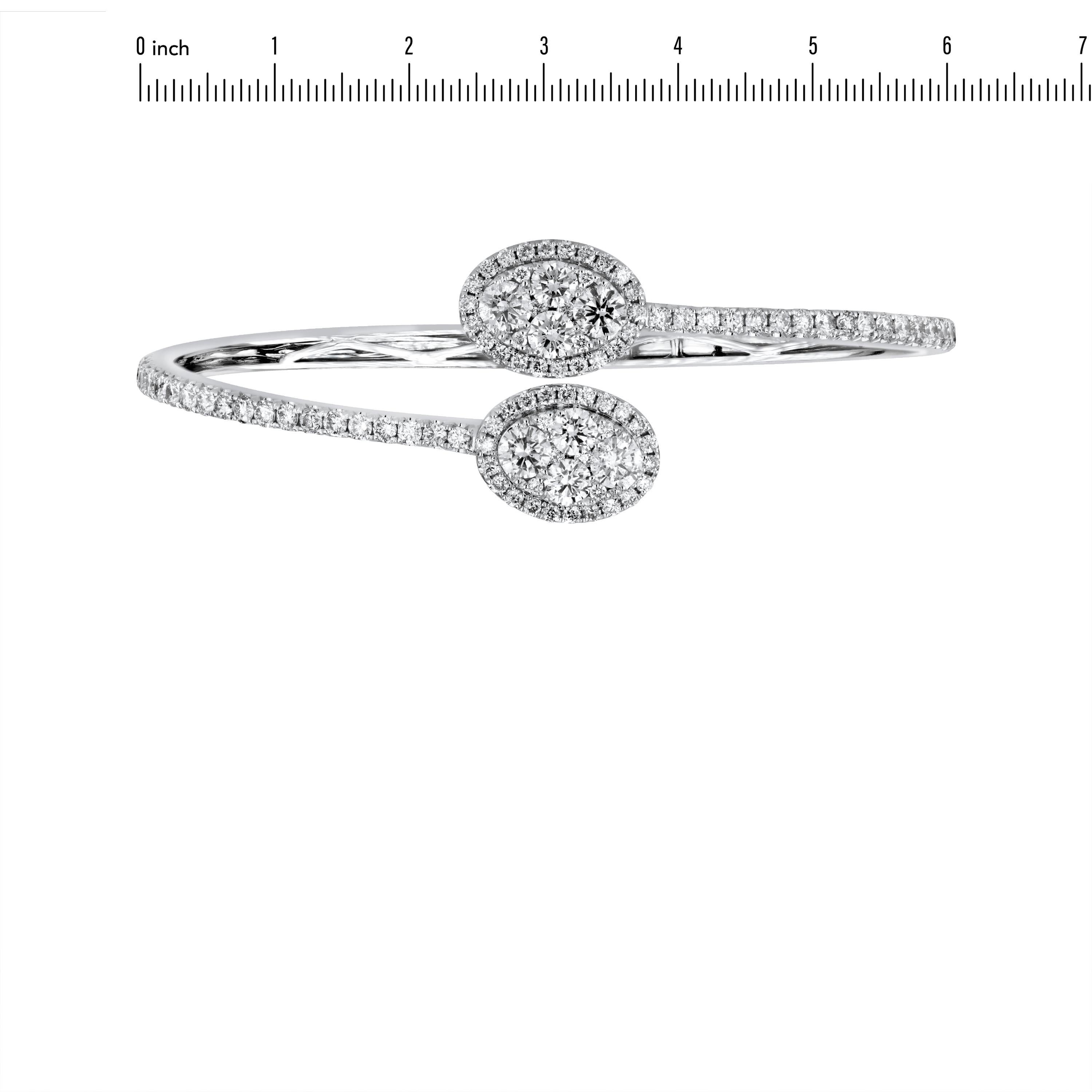 Women's 3.12 Carat Diamond Bangle Bracelet with Oval Shape Heads in 14W Gold ref177 For Sale