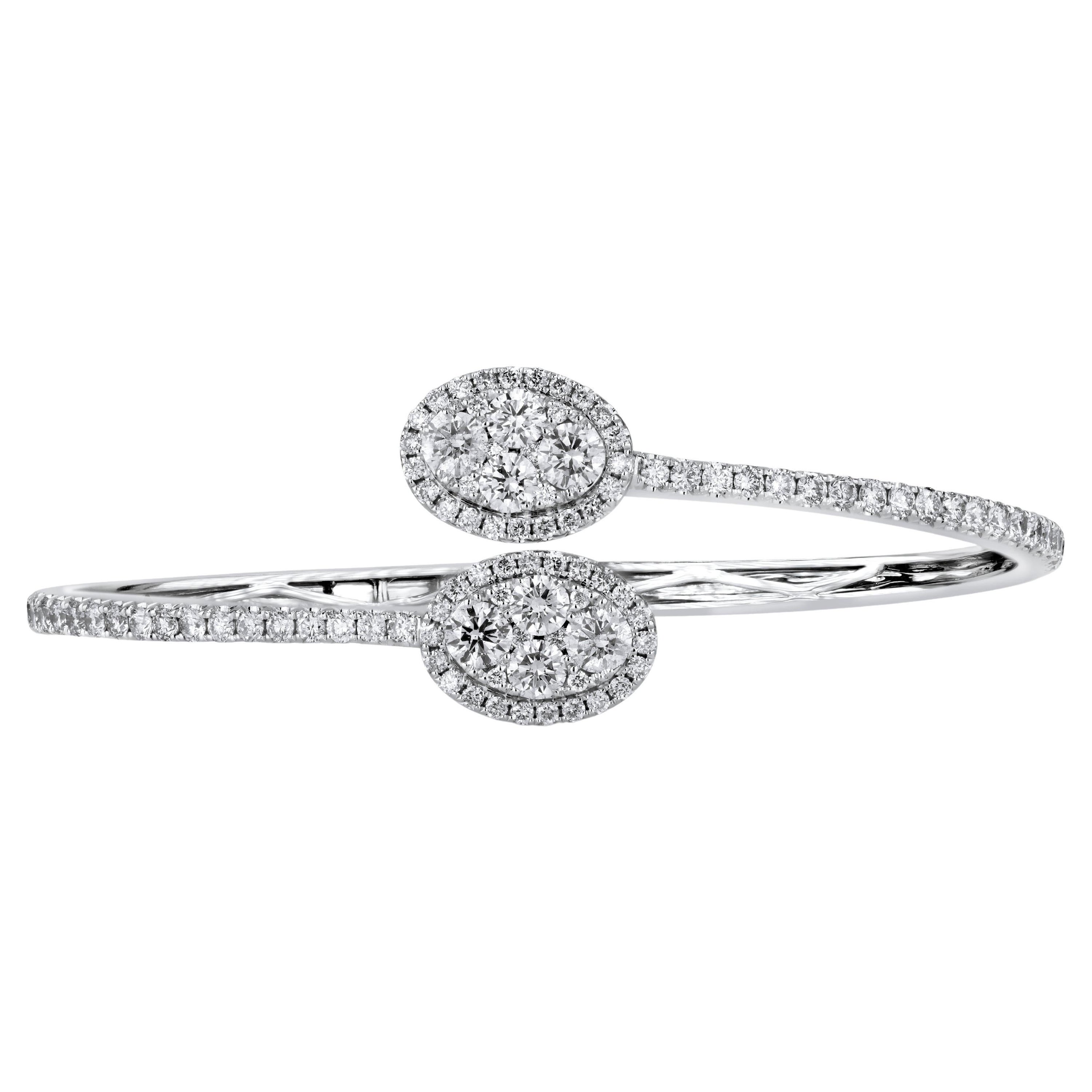 3.12 Carat Diamond Bangle Bracelet with Oval Shape Heads in 14W Gold ref177 For Sale