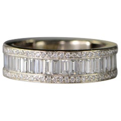 3.12 Carat Emerald and Round Diamond Wedding Band Gold Ring