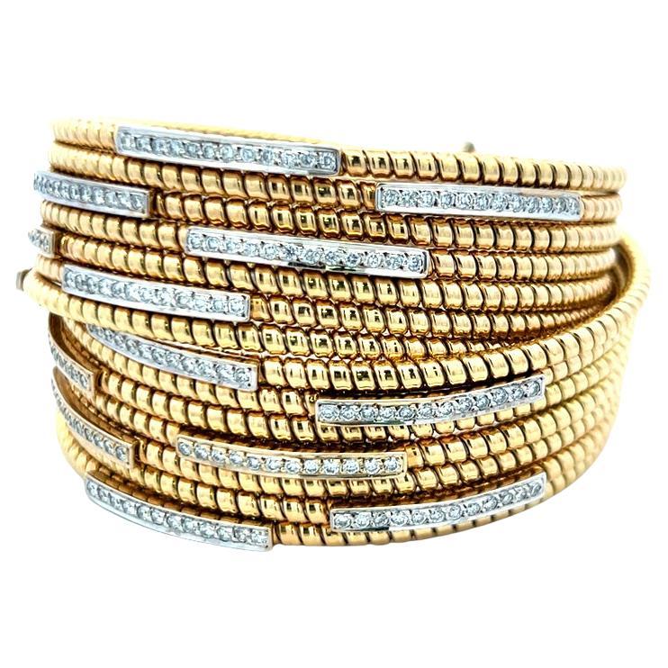 3.12 Carat F VS Diamond Vintage Bangle Bracelet 18K Two-Tone Gold For Sale