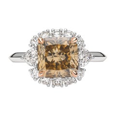 18 Karat Rose Gold 3.12 Carat Fancy Deep Yellow Brown Radiant Cut Diamond Ring