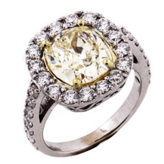 3.12 Carat Fancy Light Yellow Diamond White Gold Ring