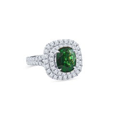 3.12 Carat Green Cushion Cut Sapphire 'GIA Lab Report' in an 18K Diamond Ring