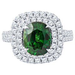 Saphir vert de 3,12 carats de taille coussin, rapport de laboratoire du GIA, dans une bague en diamant 18 carats