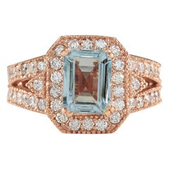 Aquamarine Diamond Ring In 14 Karat Rose Gold