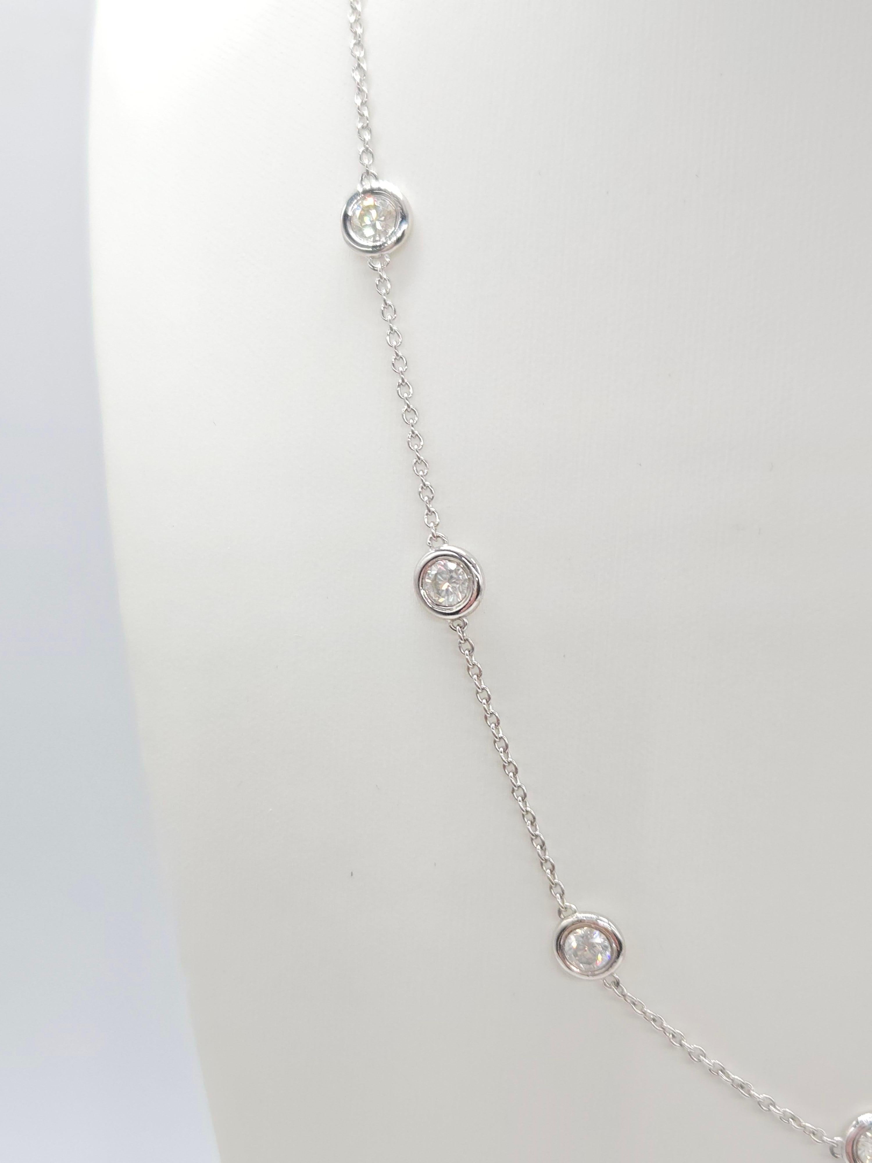 3,12 Karat natürlicher Diamant By The Yard Halskette 14 Karat Weißgold 16'' (Rundschliff)