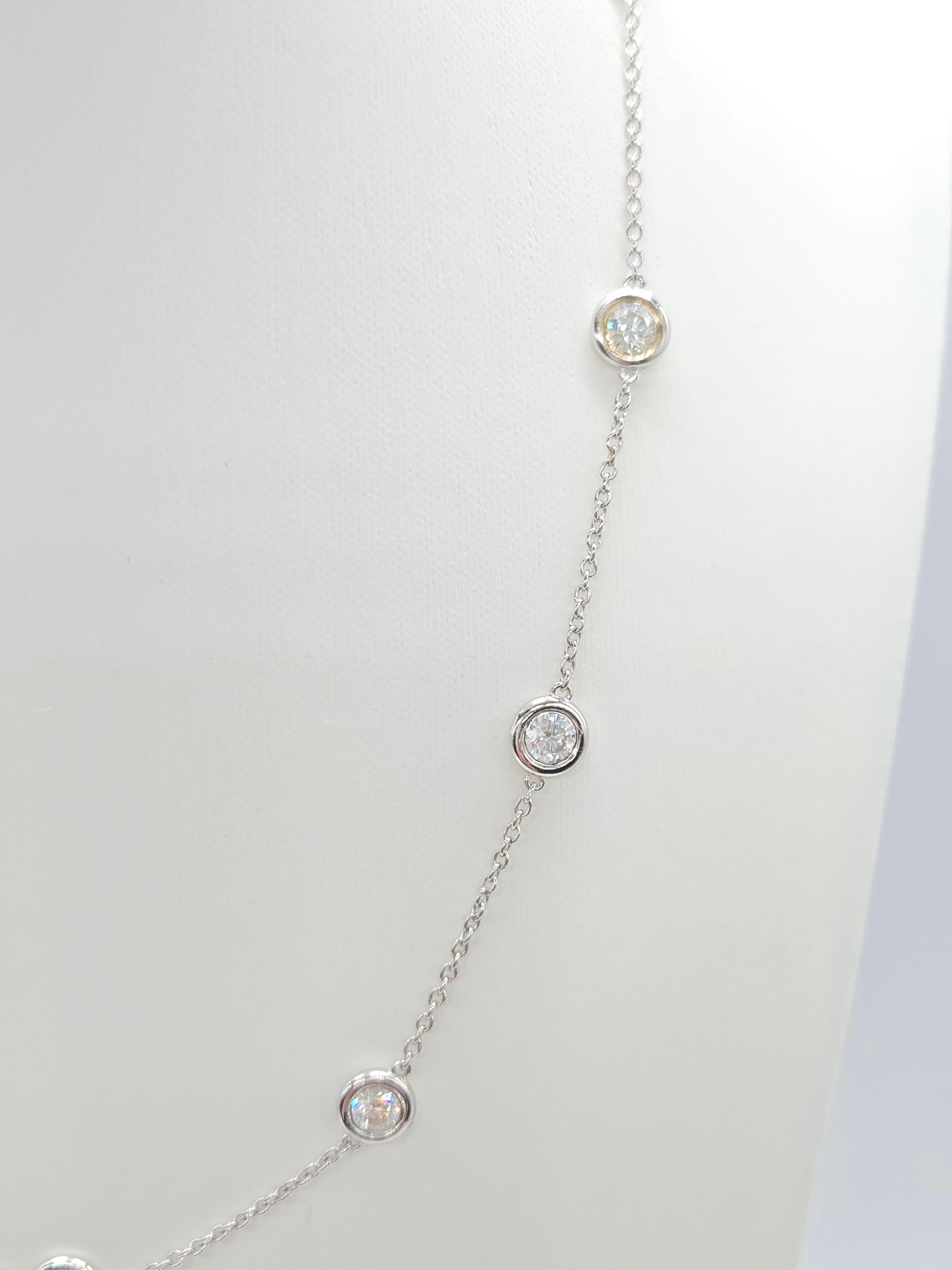 3,12 Karat natürlicher Diamant By The Yard Halskette 14 Karat Weißgold 16'' im Zustand „Neu“ in Great Neck Plaza, NY