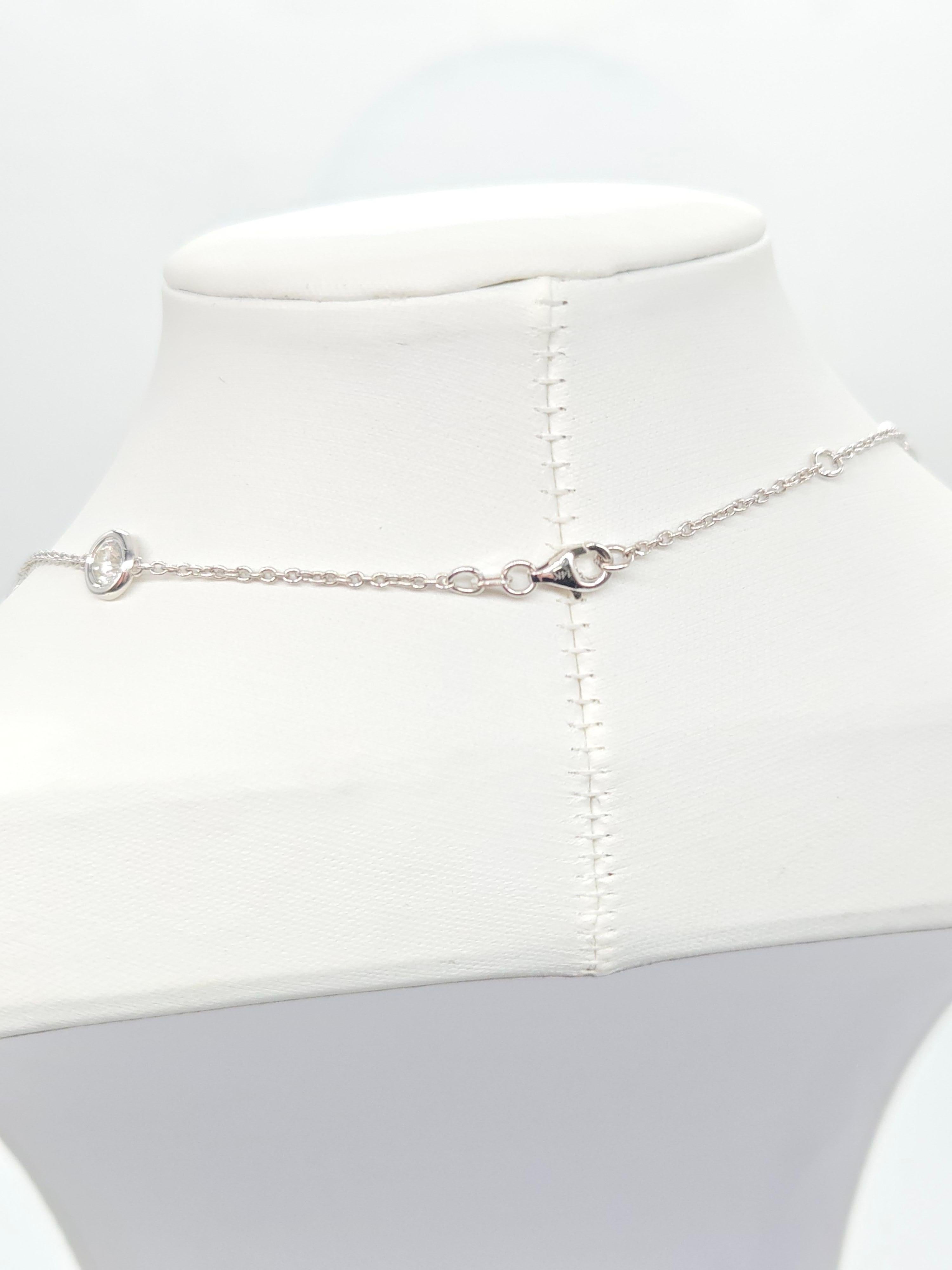 3,12 Karat natürlicher Diamant By The Yard Halskette 14 Karat Weißgold 16'' Damen