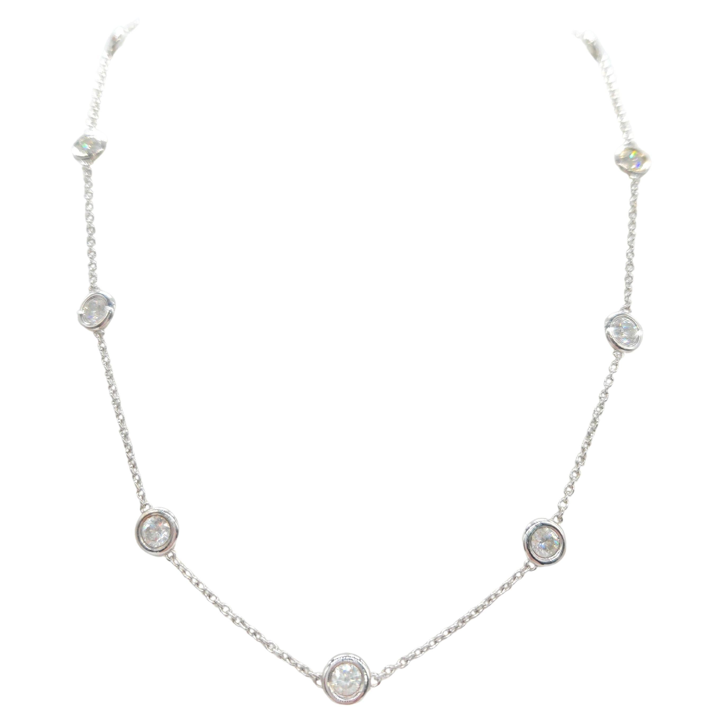 3,12 Karat natürlicher Diamant By The Yard Halskette 14 Karat Weißgold 16''