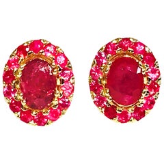 3.12 Carat Natural Ruby Studs in Yellow Gold