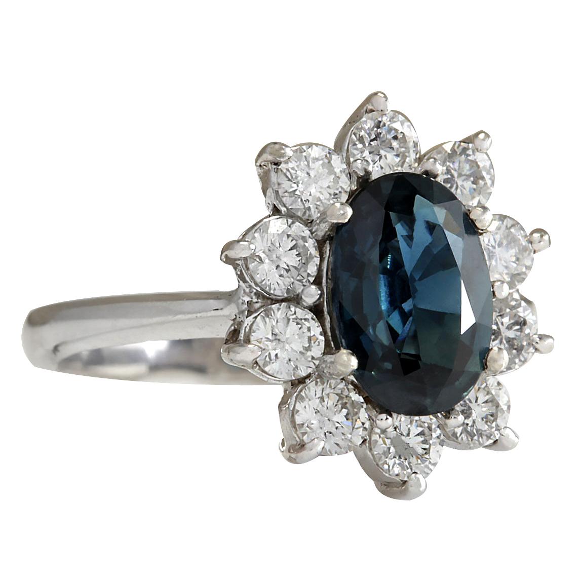 3.12 Carat Natural Sapphire 14 Karat White Gold Diamond Ring
Stamped: 14K White Gold
Total Ring Weight: 4.4 Grams
Total Natural Sapphire Weight is 2.11 Carat (Measures: 9.00x7.00 mm)
Color: Blue
Total Natural Diamond Weight is 1.01 Carat
Color: F-G,