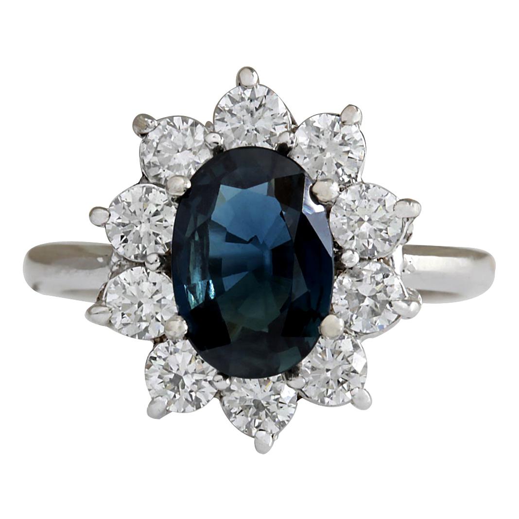 Sapphire Diamond Ring In 14 Karat White Gold  For Sale