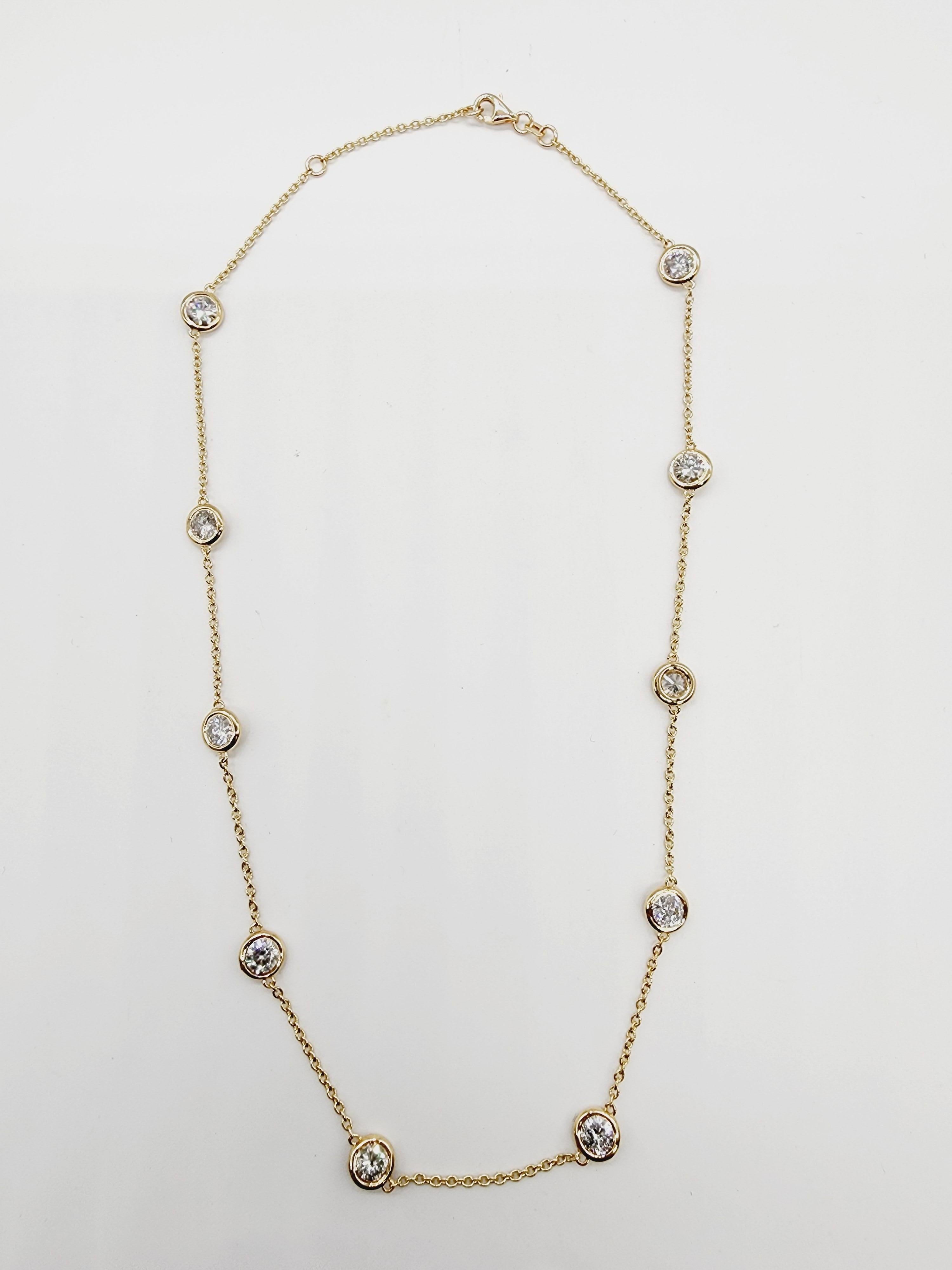 Modern 3.12 Carat Natural Diamond By The Yard Necklace 14 Karat Yellow Gold 16''