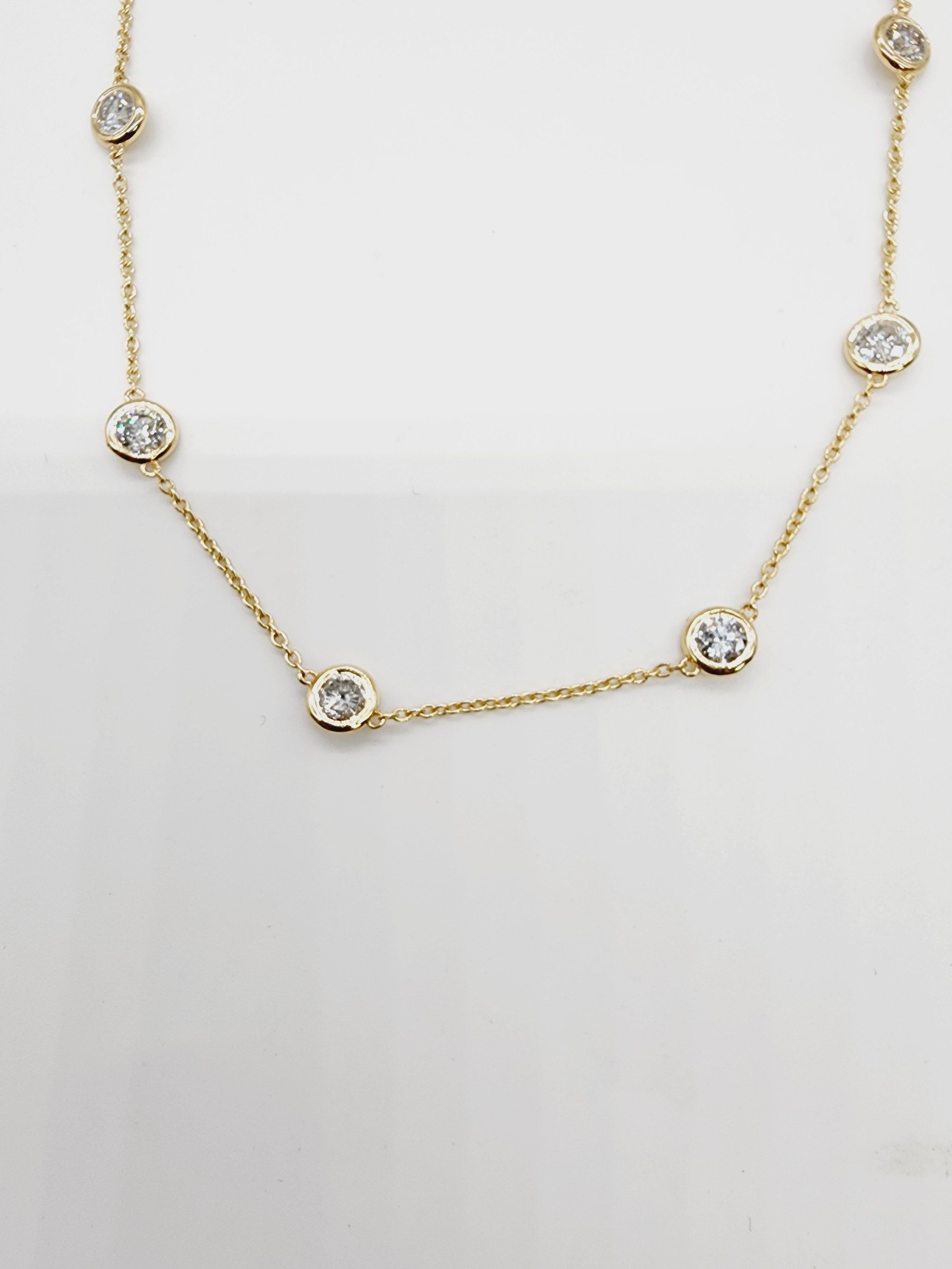 Round Cut 3.12 Carat Natural Diamond By The Yard Necklace 14 Karat Yellow Gold 16''