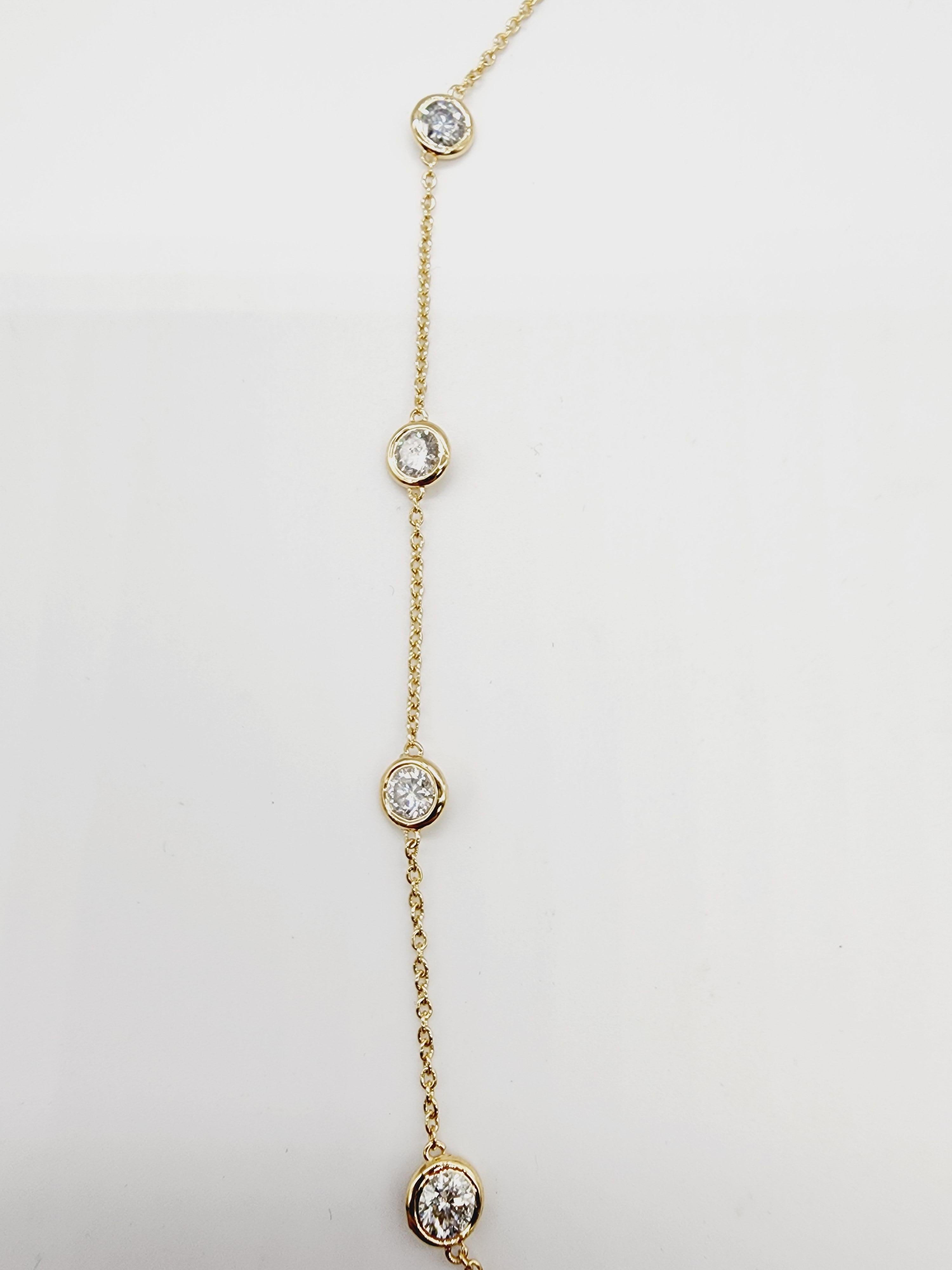 3.12 Carat Natural Diamond By The Yard Necklace 14 Karat Yellow Gold 16'' In New Condition In Great Neck Plaza, NY