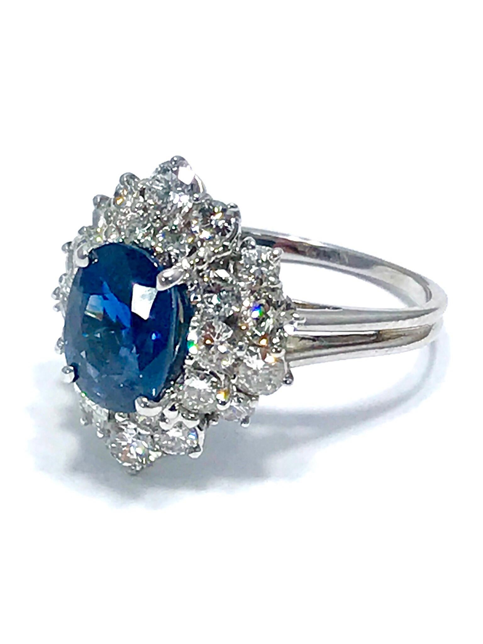 Oval Cut 3.12 Carat Oval Sapphire and Diamond White Gold Ring