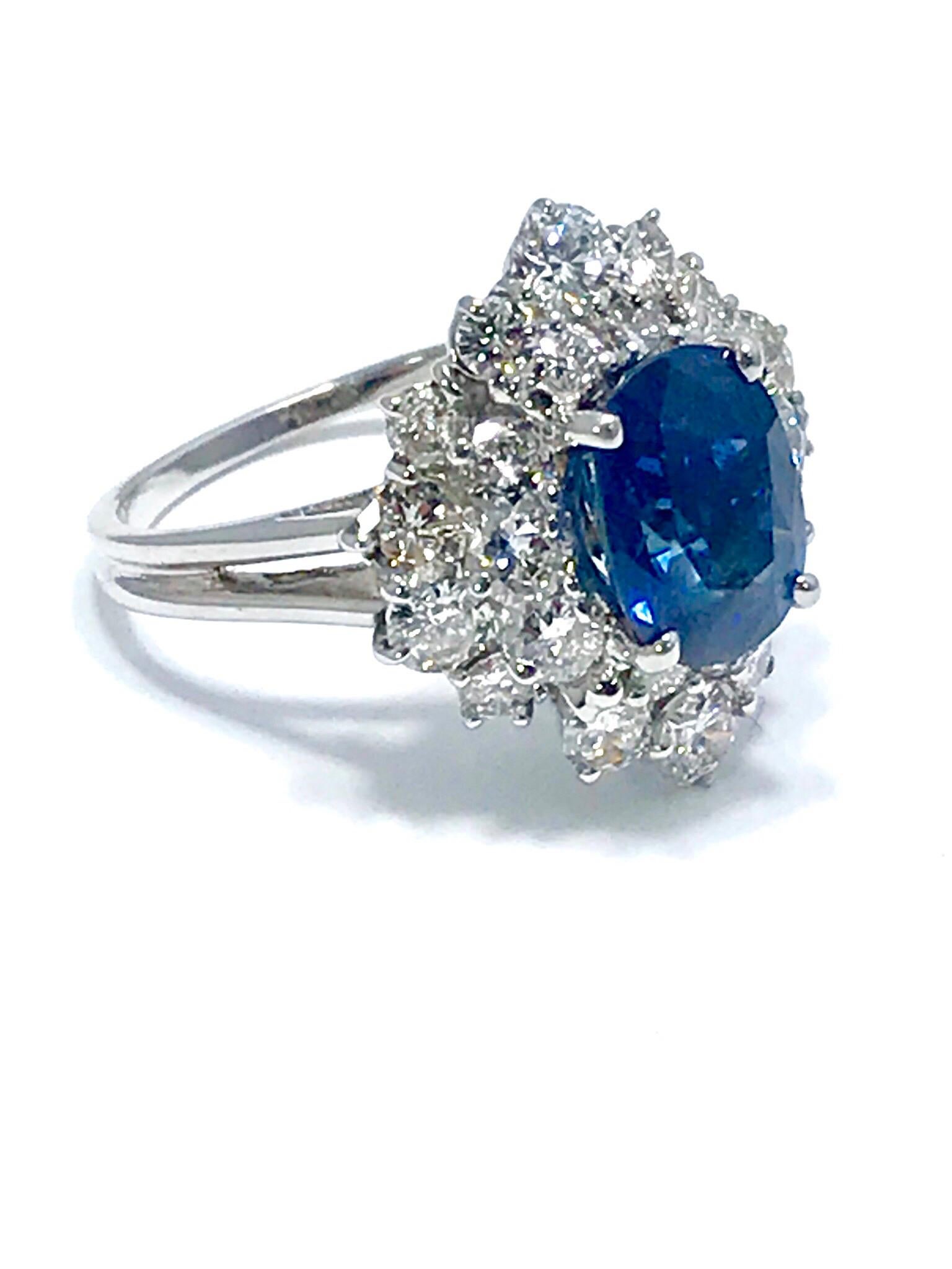 3.12 Carat Oval Sapphire and Diamond White Gold Ring In Excellent Condition In Chevy Chase, MD