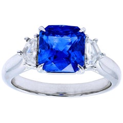 3.12 Carat Radiant Blue Sapphire Ring with Epaulettes