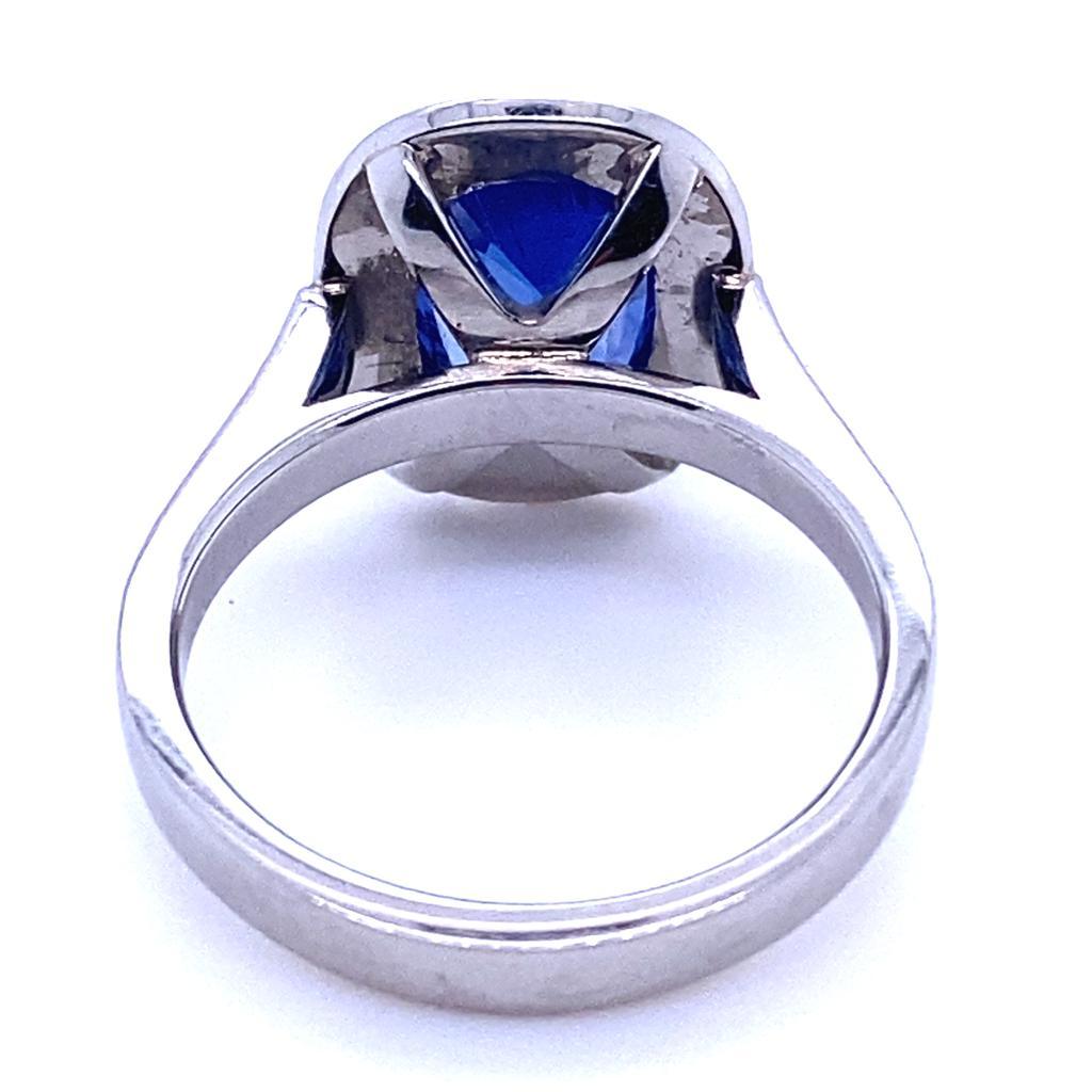 Cushion Cut 3.12 Carat Sapphire and Diamond Platinum Cluster Engagement Ring For Sale