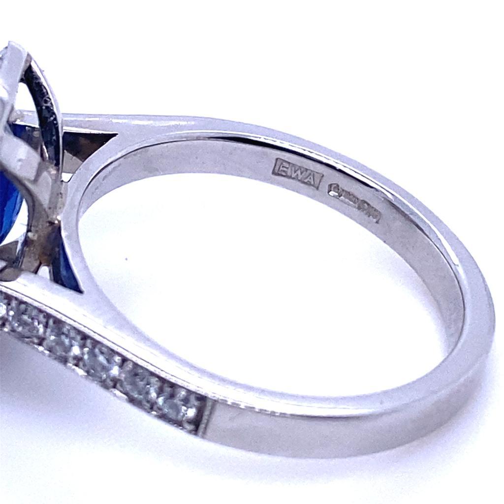 Women's 3.12 Carat Sapphire and Diamond Platinum Cluster Engagement Ring For Sale