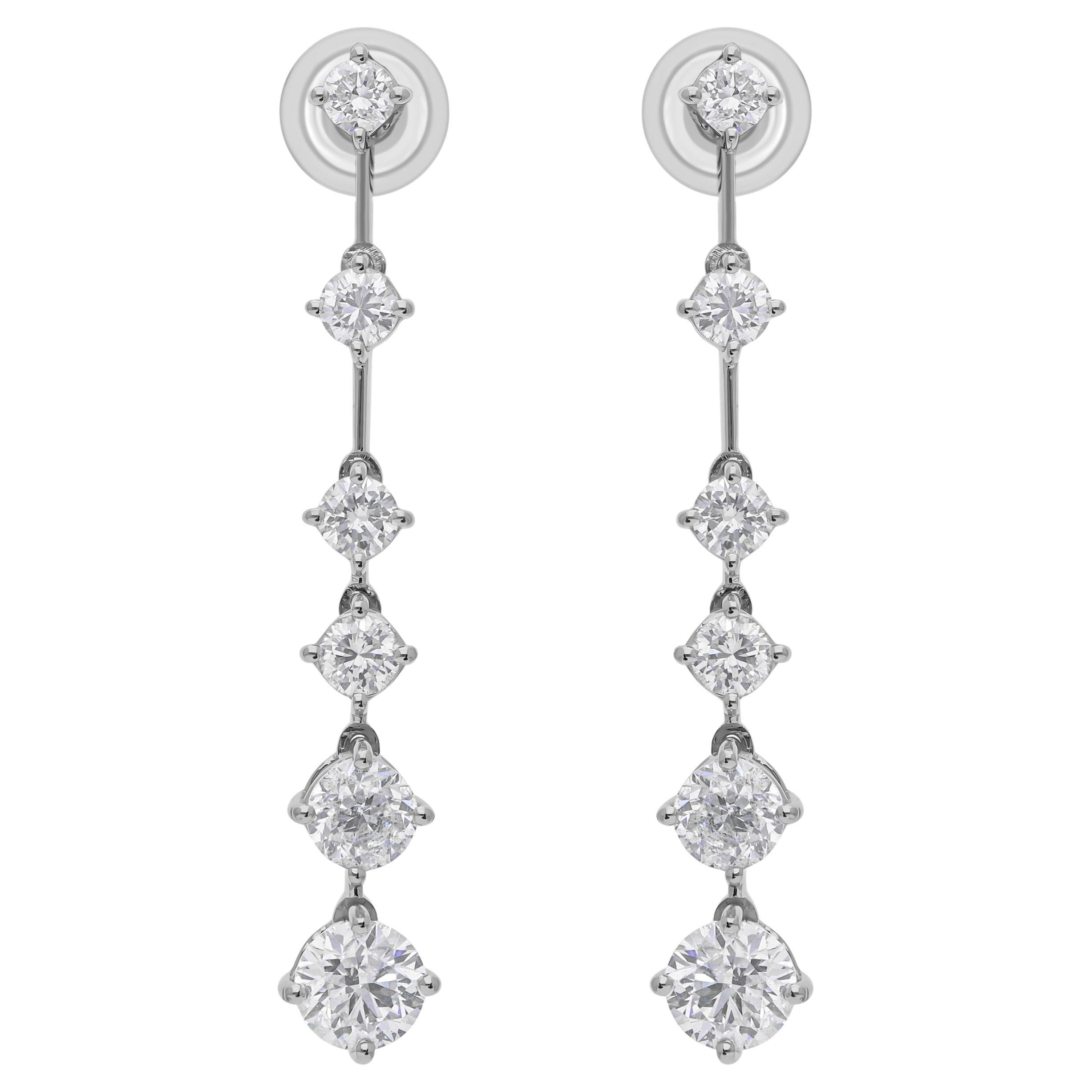 3.12 Carat SI Clarity HI Color Graduated Diamond Earrings 14 Karat White Gold
