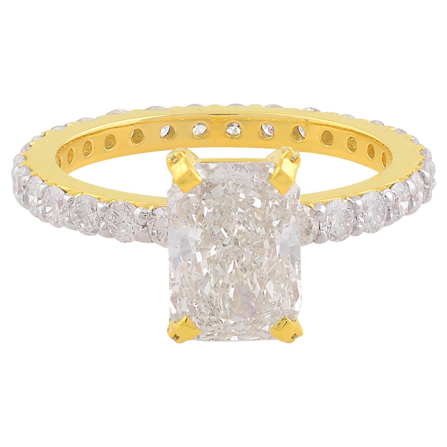 3,12 quilates SI Claridad HI Color Anillo solitario con banda de diamantes Oro amarillo de 14 quilates
