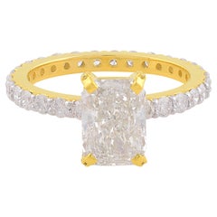 3,12 quilates SI Claridad HI Color Anillo solitario con banda de diamantes Oro amarillo de 14 quilates
