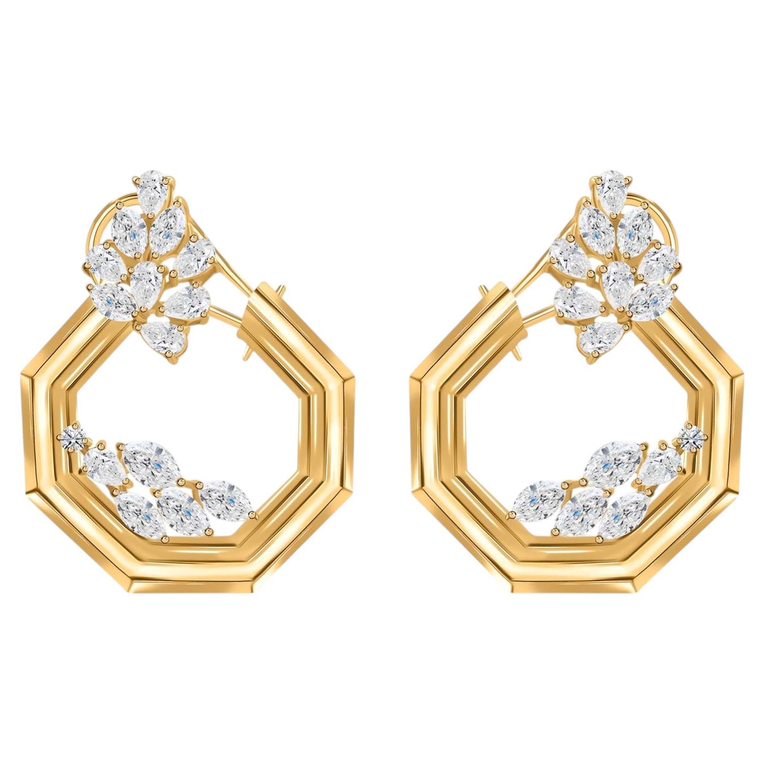 3.12 Carat SI/H Pear Marquise Diamond Earrings 18 Karat Yellow Gold Fine Jewelry For Sale