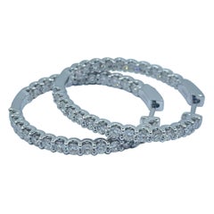 3.12 Carat VS G Color Diamond Inside/Outside Round Hoop Earrings in White Gold