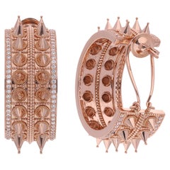 Nature 3.12 Carat Diamond Pave Spike Hoop Earrings 18 Karat Rose Gold Jewelry