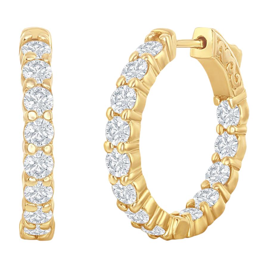 3.12 Carat Yellow Gold Diamond Hoop Earrings For Sale