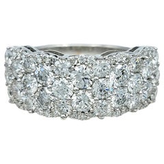 3.12 Carats Total Multi-Row Diamond Cluster Band Ring in 14 Karat White Gold