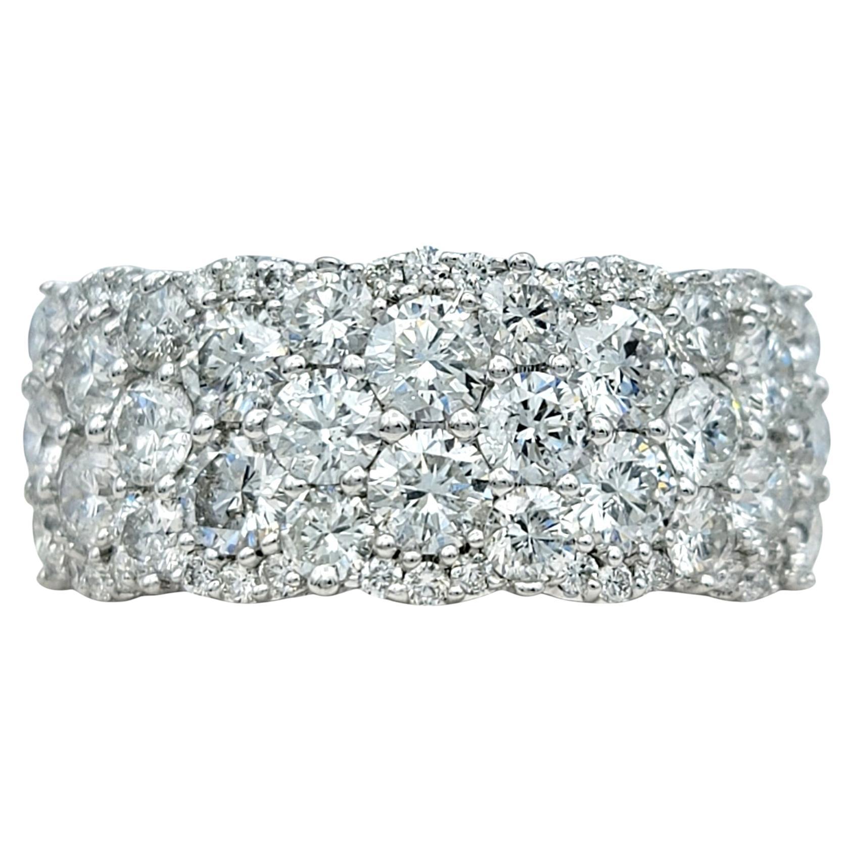 3.12 Carats Total Multi-Row Diamond Cluster Band Ring in 14 Karat White Gold