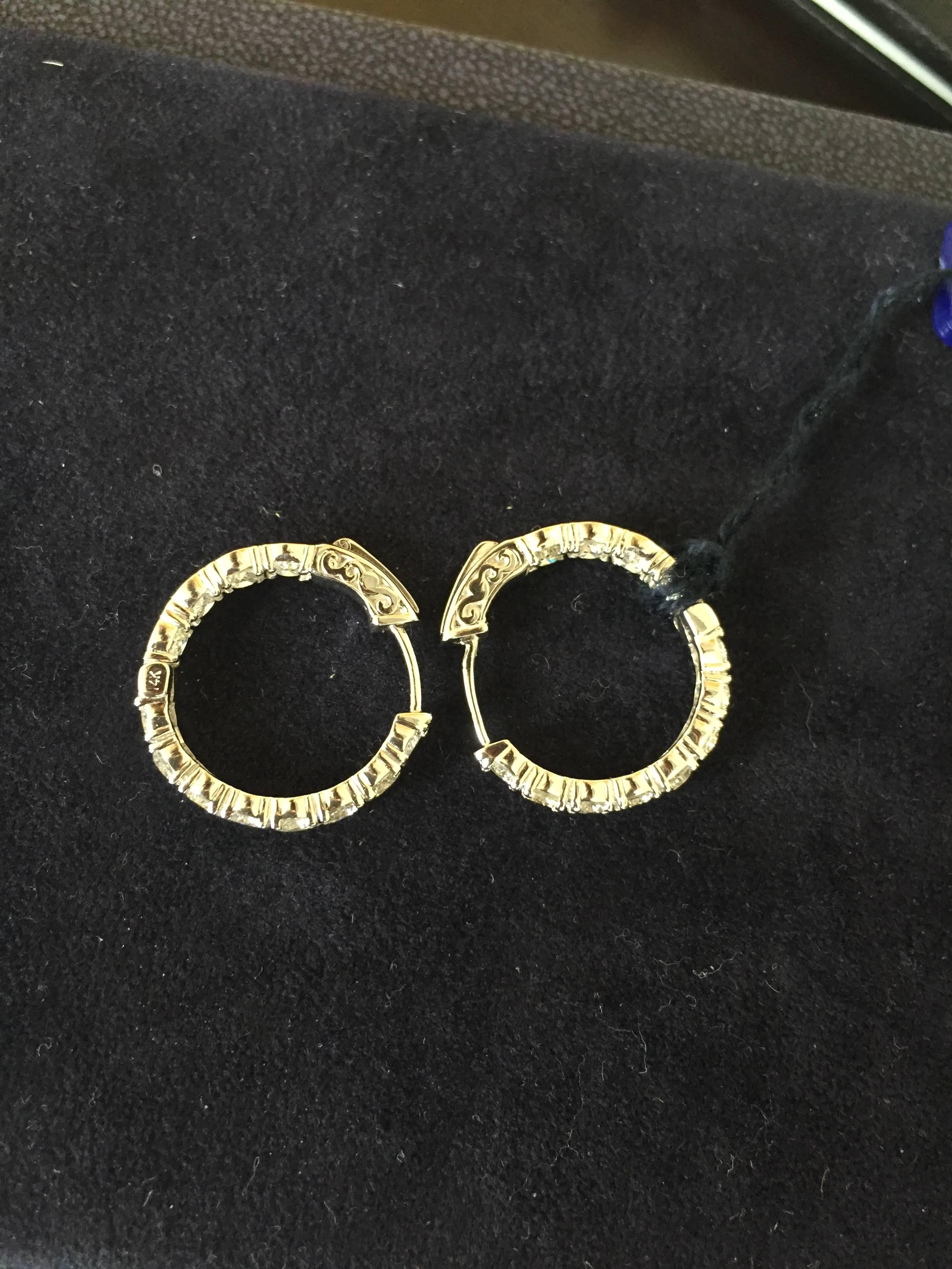 Modern 3.12 Ct. Diamond Hoops Earrings For Sale