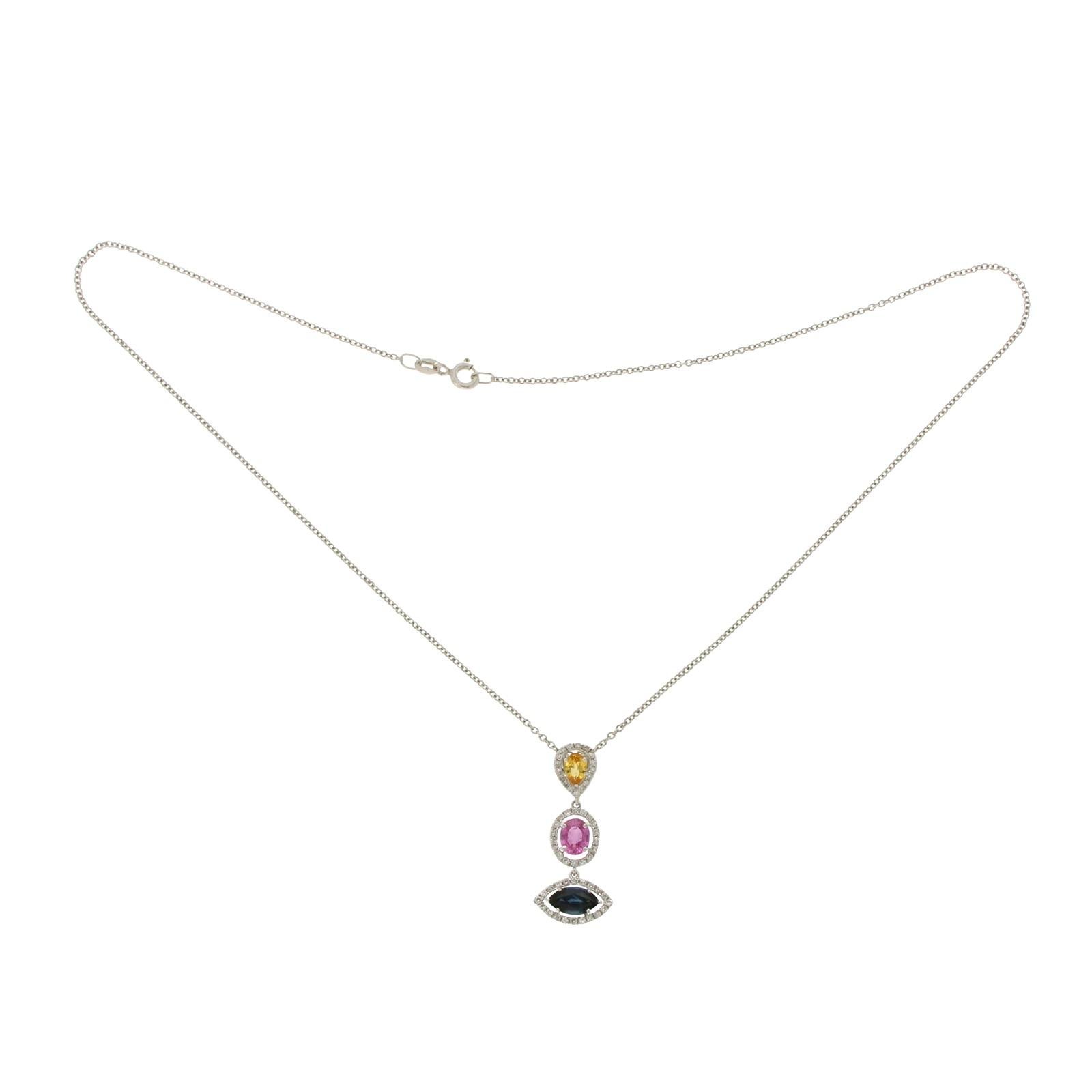 Collana con più pietre naturali da 3,12 carati e diamanti da 0,55 carati in oro 14k in vendita 1