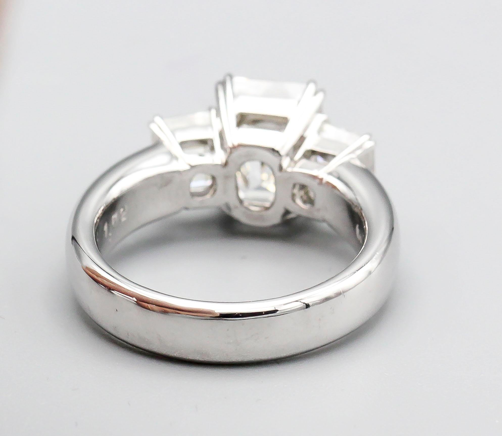 Women's 3.12 E/VVS1 Carat Emerald-Cut Diamond Platinum 3 Stone Ring