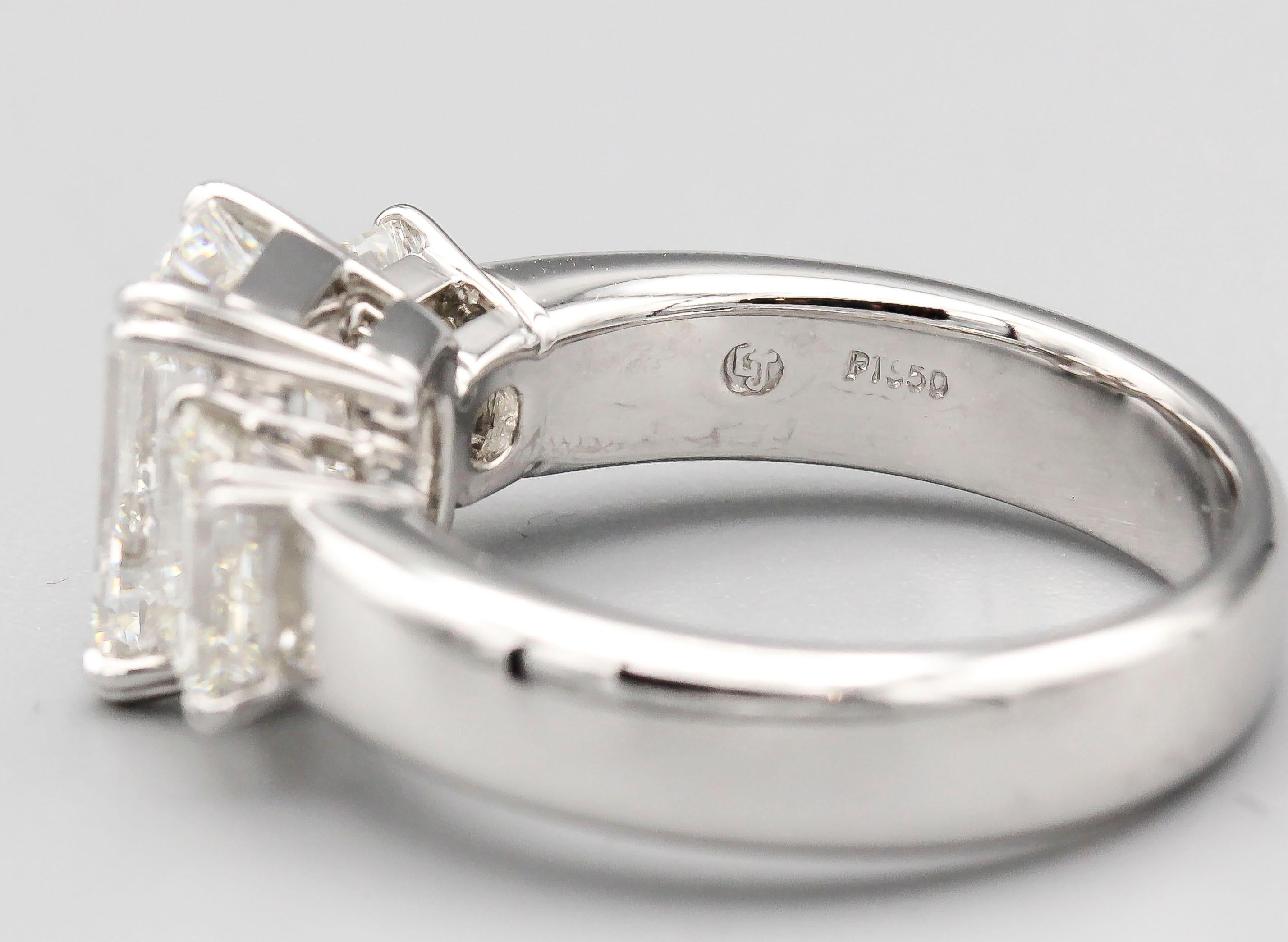 3.12 E/VVS1 Carat Emerald-Cut Diamond Platinum 3 Stone Ring 3