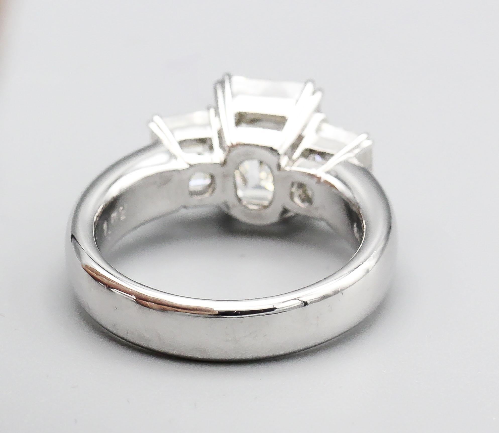 Women's 3.12 E VVS1 Emerald Cut Diamond with 1.62 Side Stones Engagement Ring For Sale
