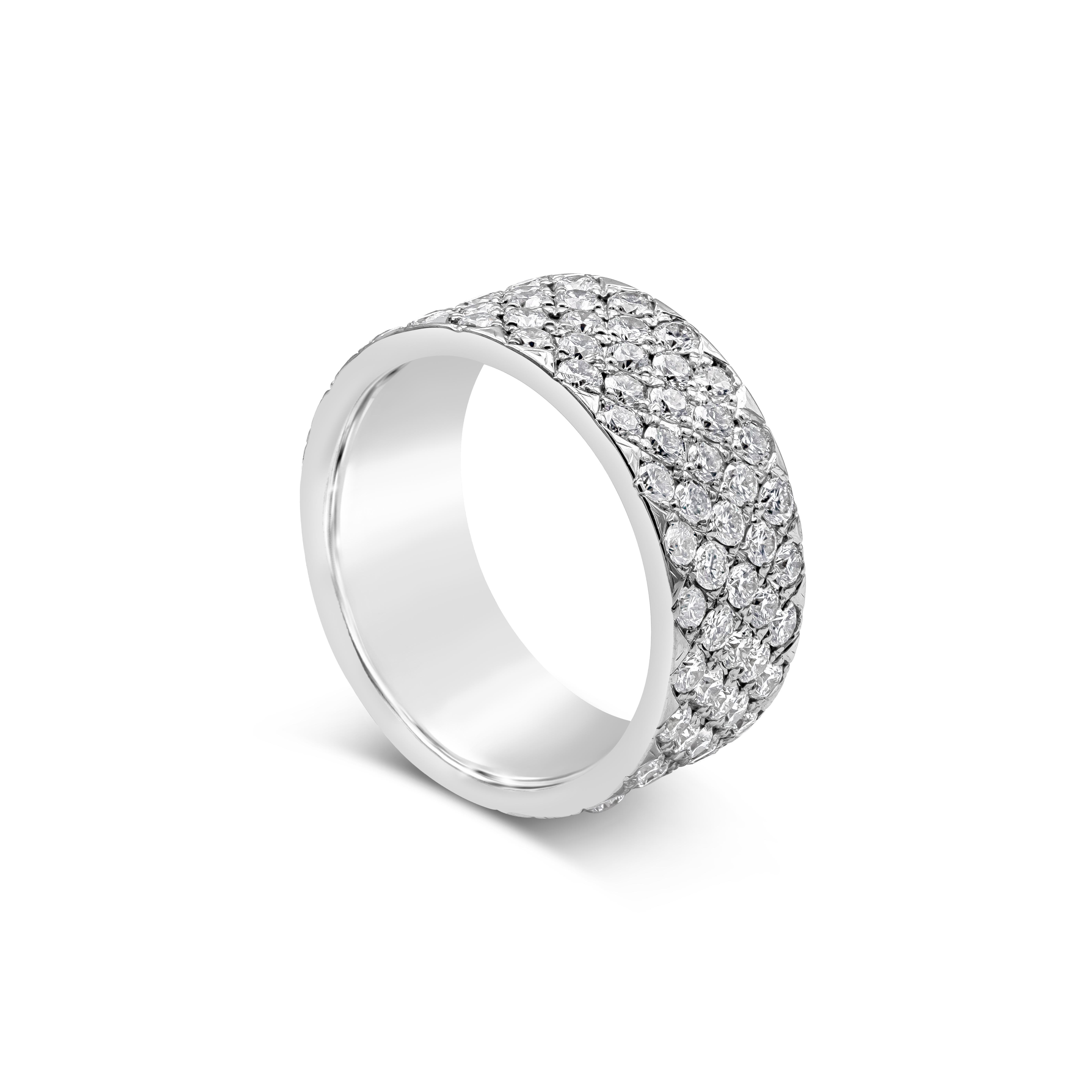 Round Cut 3.12 Total Carats Micro-pave Round Diamond Wide Fashion Ring in White Gold For Sale