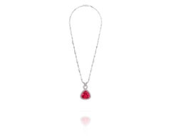 31.24ct Pink Tourmaline Pear Shaped 4.38ct Diamond 18kt White Gold Drop Necklace